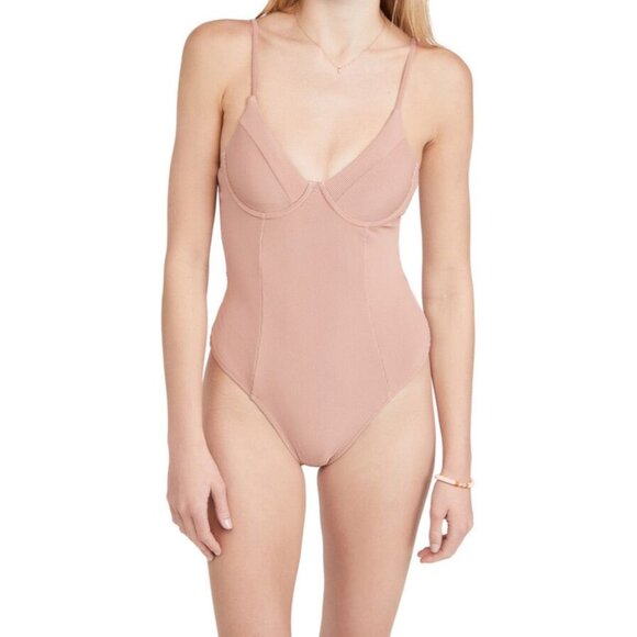 NWT Good American Ribbed Show Off‎ Nude One Piece Swimsuit Size 0 XS